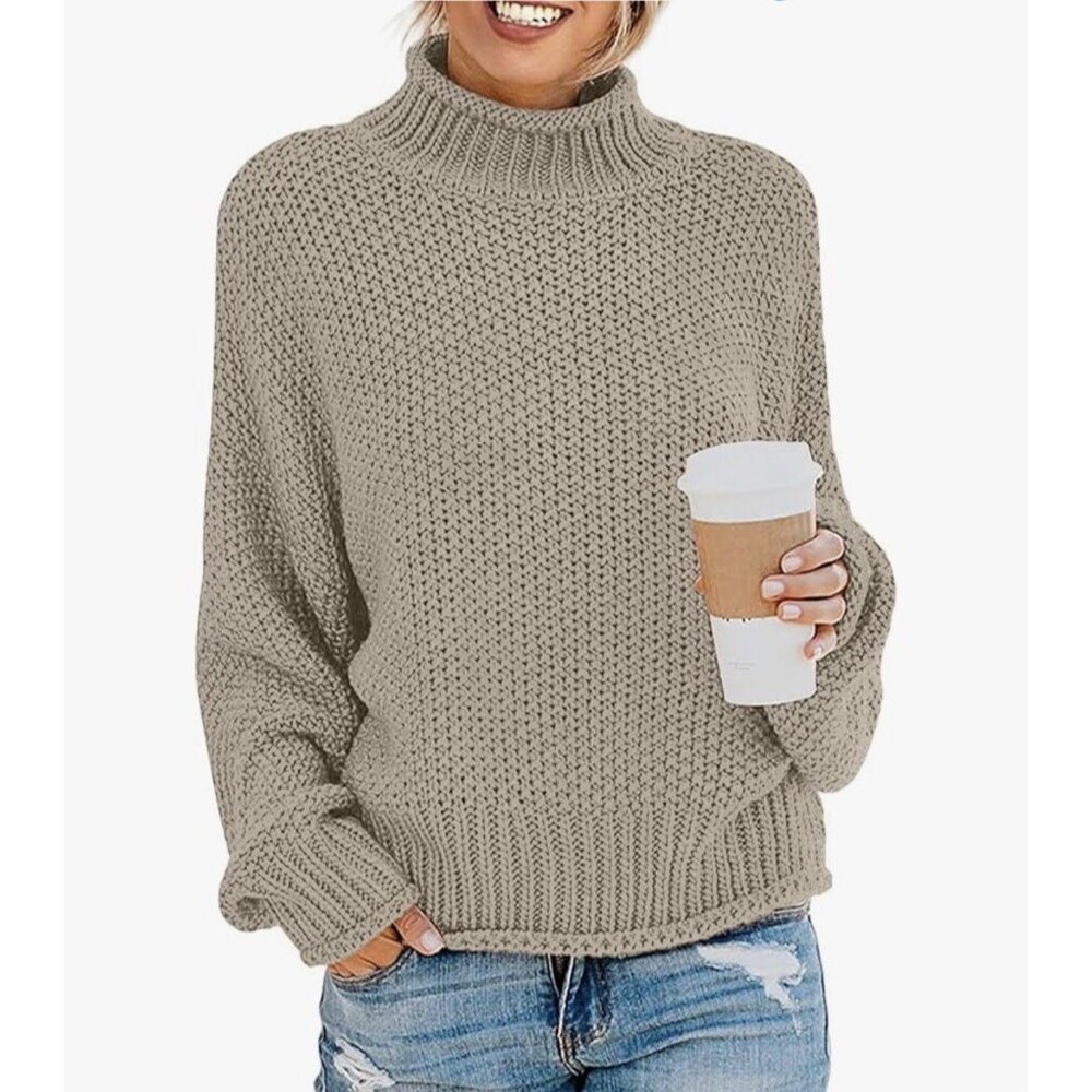 Womens Turtleneck Batwing Sleeve Loose Oversized Chunky Knitted Camel Sz Small